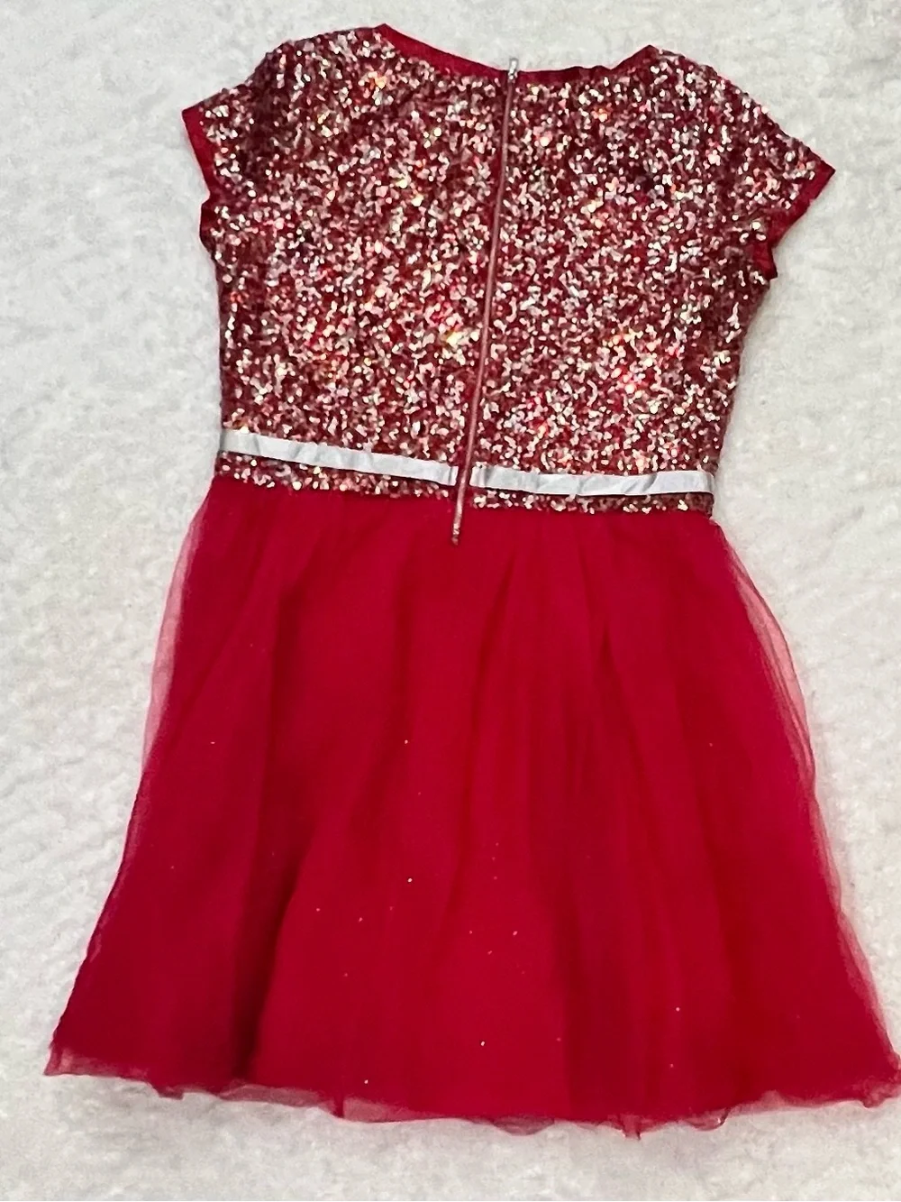 American Girl Red Sequin Tulle Party Dress for Kids - Sparkling Bow Detail